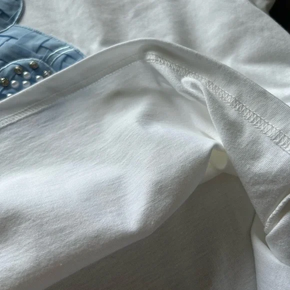 Oversized Blue Teddy Bear Rhinestone White Tee - Picture 5 of 6